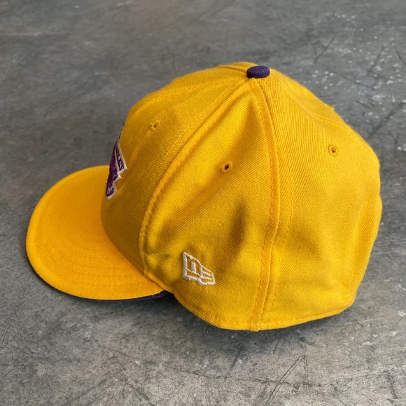 Los Angeles Lakers LAL New Era 59fifty NBA Fitted Cap Canary Yellow Purple 7 5/8 - Picture 4 of 10